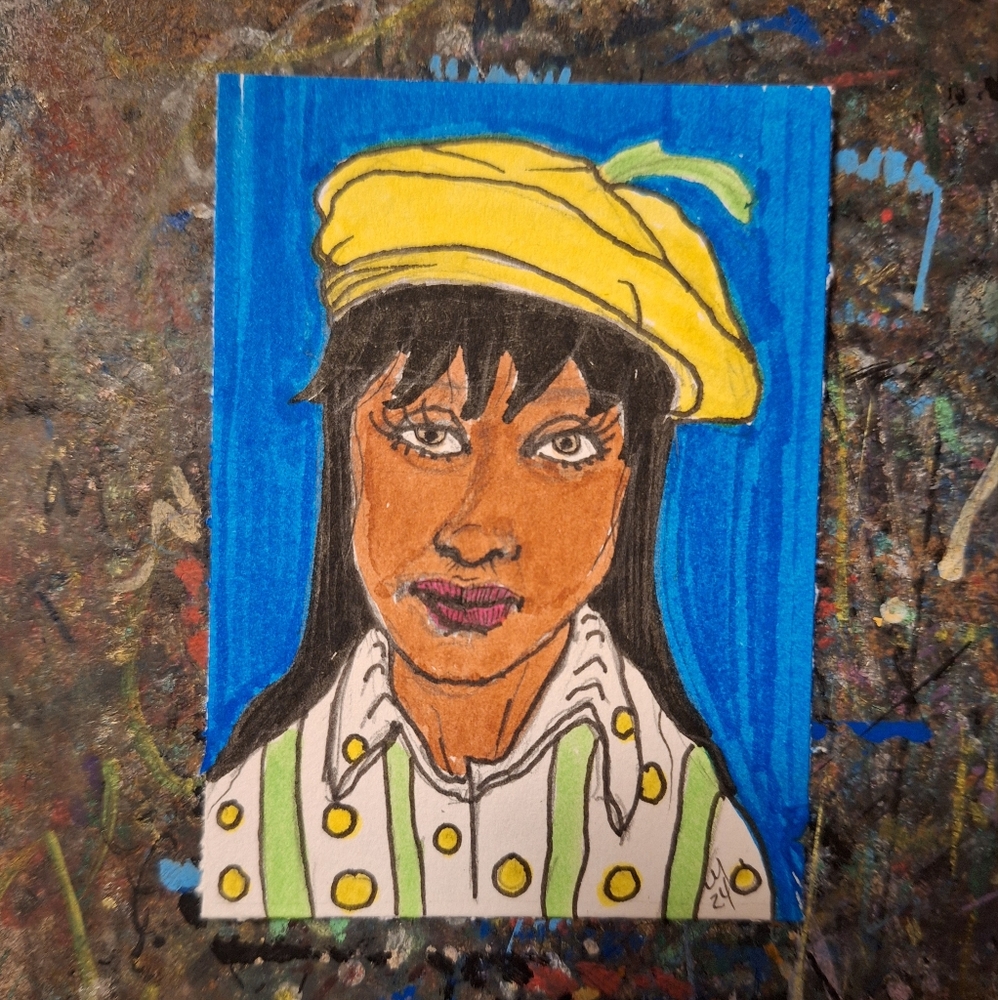 ACEO 2.5"x3.5" Woman Beret Miniature Artwork Drawing Painting